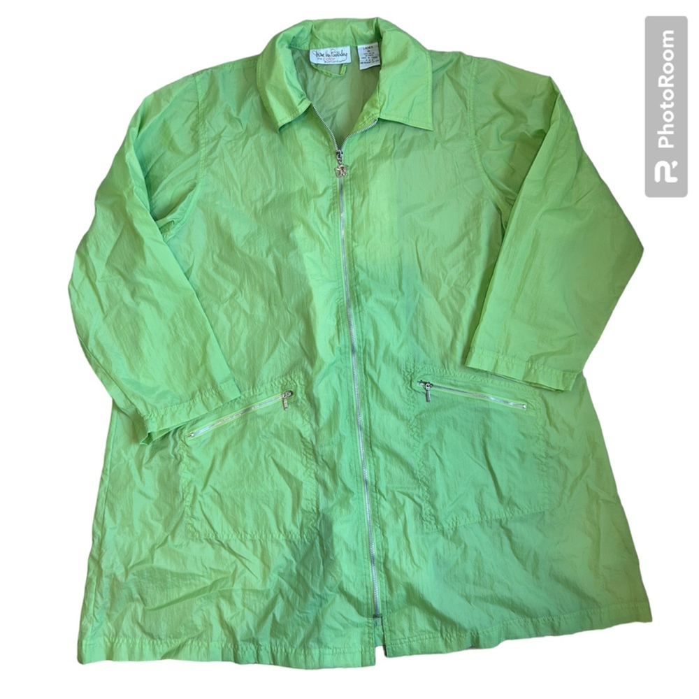 Vintage Diane Von Furstenberg DVF Green Windbreaker Rain Coat Jacket Plus 1X